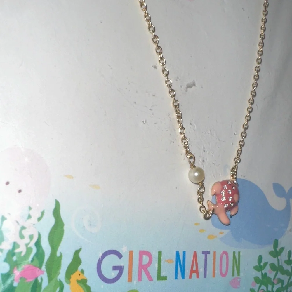 Pink Fish Bling Necklace with little pearl
